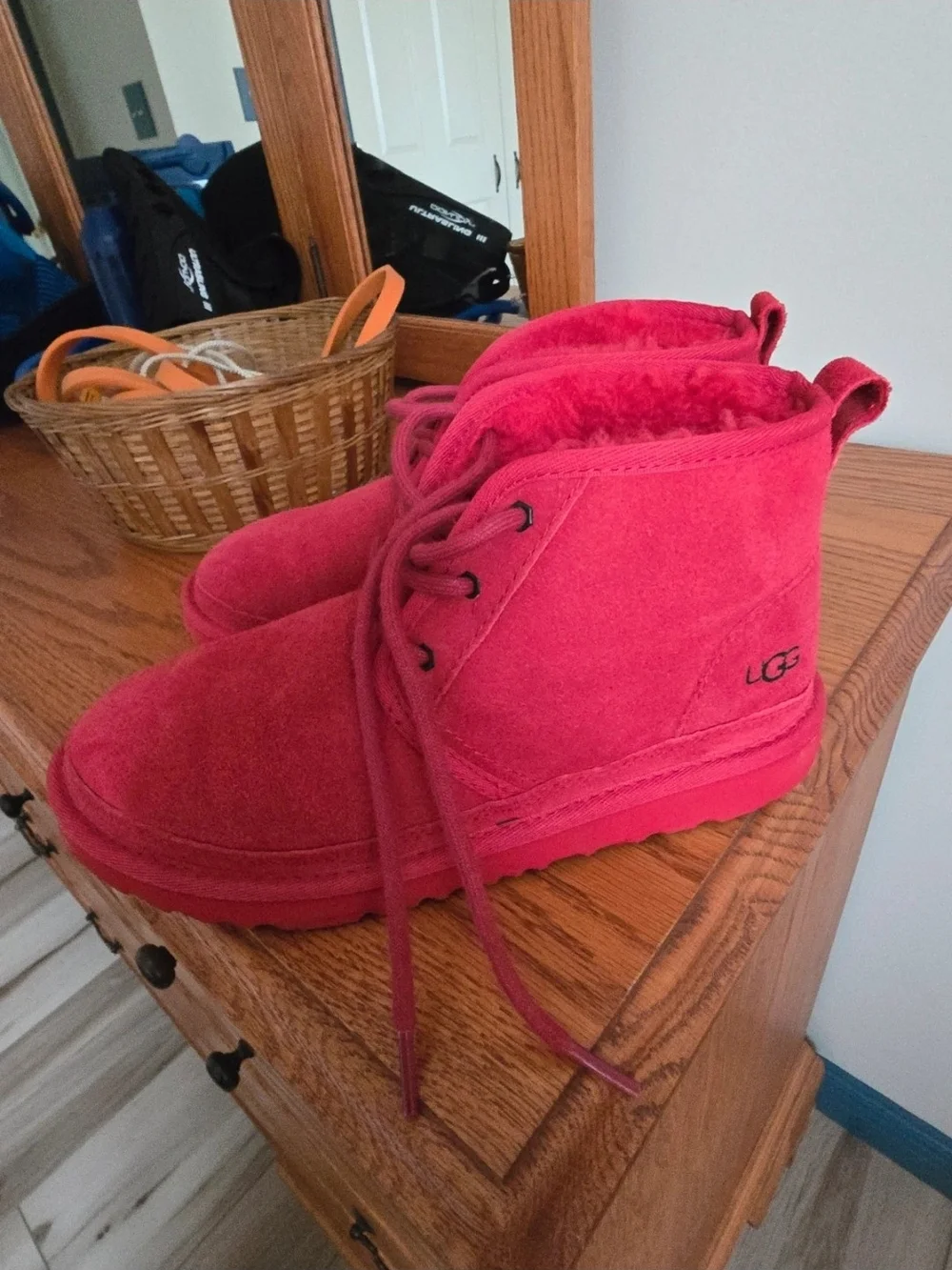 UGG Kids Red Suede Ankle Boots